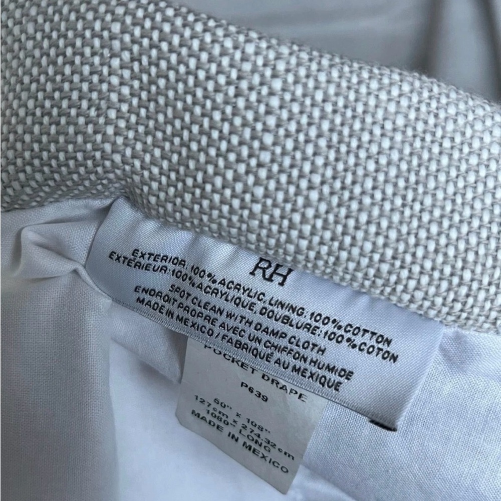 Restoration Hardware Pocket Drape Lining  50x108 Dove